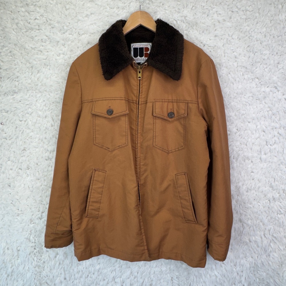 Vintage William Barry Ranch Jacket Mens L Long Brown Sherpa Lined USA Workwear